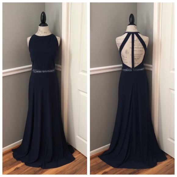 Mac Duggal Dresses & Skirts - NEW MAC DUGGAL SZ 14 NAVY BEADED MAXI FORMAL EVENING GOWN